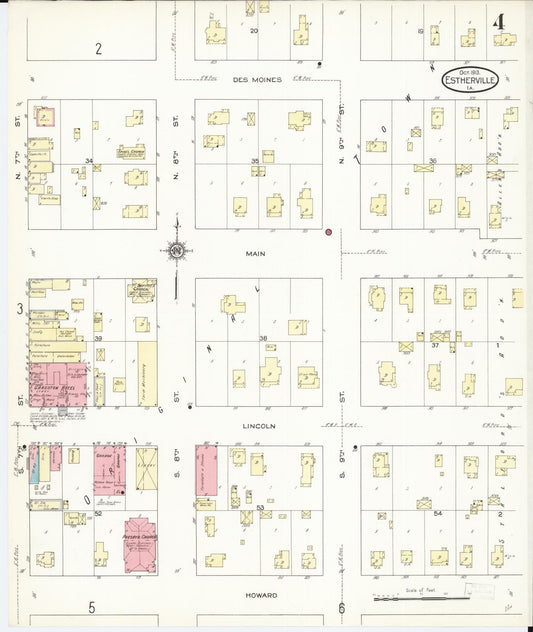 Sanborn Fire Insurance Map from Estherville, Emmet County, Iowa (1913), Sheet #0004 - Historic Sanborn Fire Insurance Map Print, vintage old map wall art