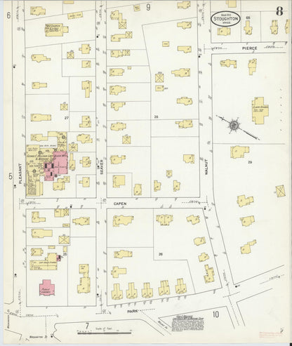 Sanborn Fire Insurance Map from Stoughton, Norfolk County, Massachusetts (1912), Sheet #0008 - Complete Map Set gallery image, historic Sanborn map, vintage wall art, Massachusetts Massachusetts