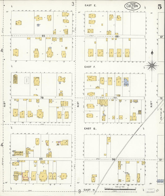 Sanborn Fire Insurance Map from Colton, San Bernardino County, California (1907), Sheet #0005 - Historic Sanborn Fire Insurance Map Print, vintage old map wall art, antique decor, genealogy gift, California California map
