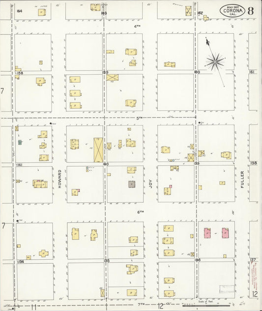 Sanborn Fire Insurance Map from Corona, Riverside County, California (1907), Sheet #0008 - Historic Sanborn Fire Insurance Map Print, vintage old map wall art, antique decor, genealogy gift, California California map