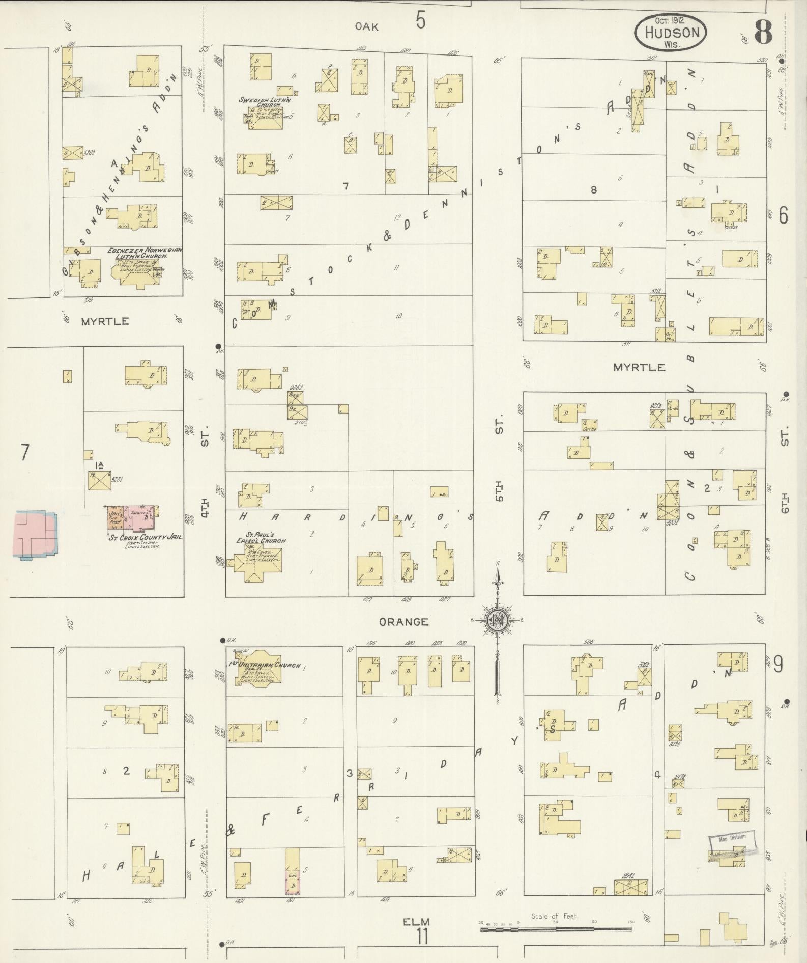 Sanborn Fire Insurance Map from Hudson, St. Croix County, Wisconsin (1912), Sheet #0008 - Complete Map Set gallery image, historic Sanborn map, vintage wall art, Wisconsin Wisconsin