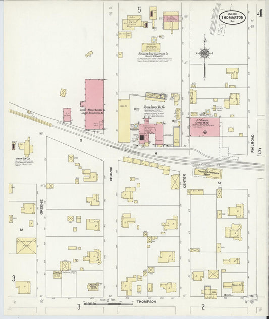 Sanborn Fire Insurance Map from Thomaston, Upson County, Georgia (1911), Sheet #0004 - Historic Sanborn Fire Insurance Map Print, vintage old map wall art, antique decor, genealogy gift, Georgia Georgia map