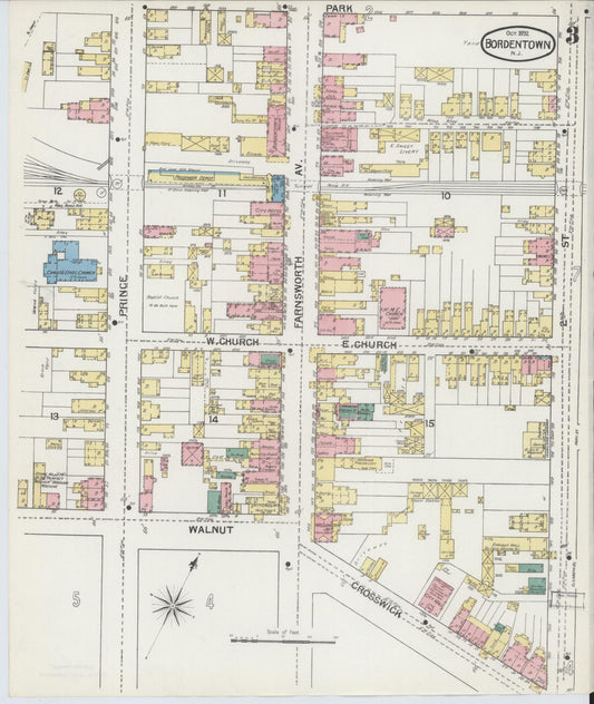 Sanborn Fire Insurance Map from Bordentown, Burlington County, New Jersey (1892), Sheet #0003 - Historic Sanborn Fire Insurance Map Print, vintage old map wall art, antique decor, genealogy gift, New Jersey New Jersey map