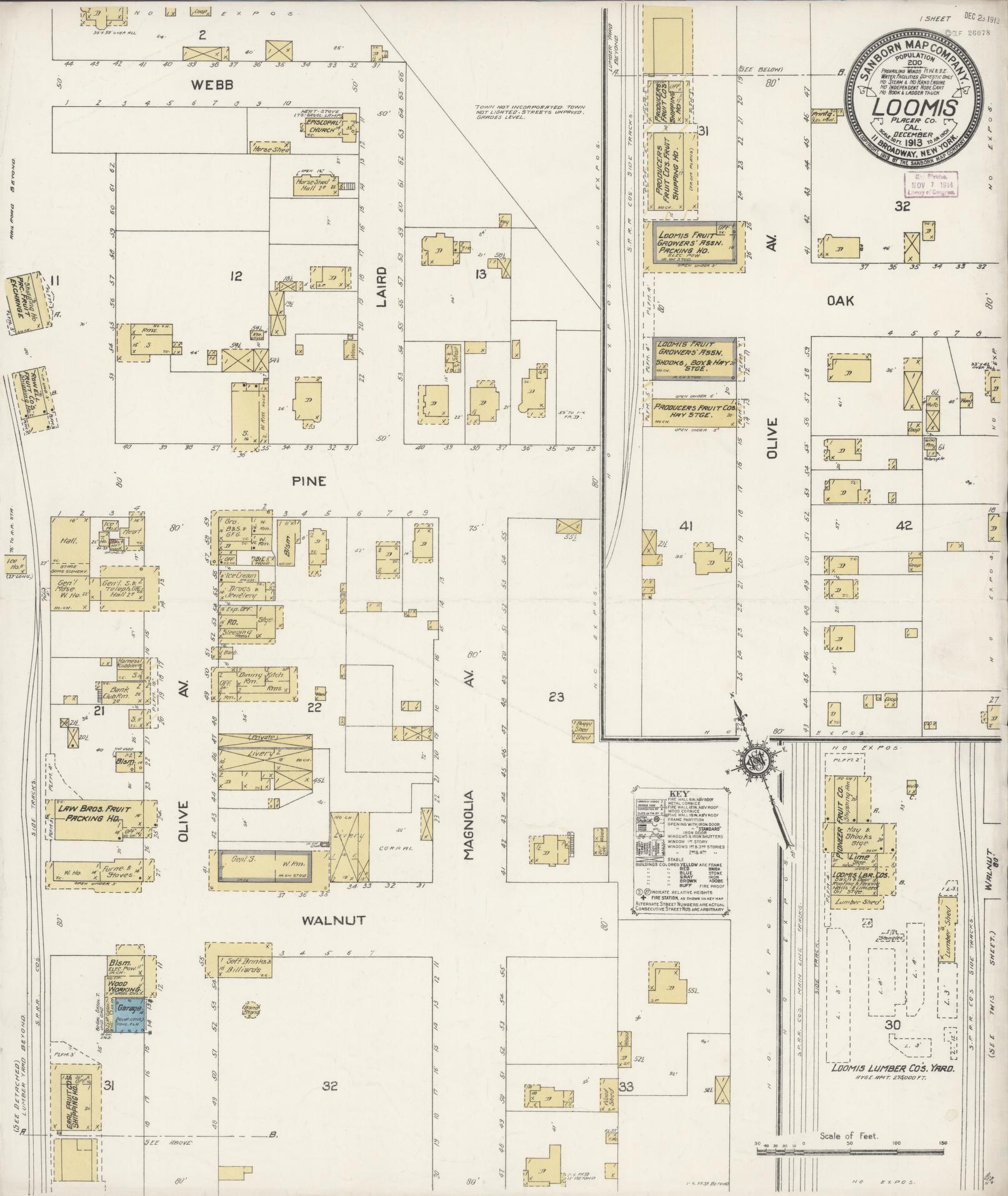 Sanborn Fire Insurance Map from Loomis, Placer County, California (1913), Sheet #0001 - Historic Sanborn Fire Insurance Map Print, vintage old map wall art, antique decor, genealogy gift, California California map