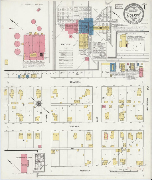 Sanborn Fire Insurance Map from Colfax, Clinton County, Indiana (1919), Sheet #0001 - Historic Sanborn Fire Insurance Map Print, vintage old map wall art, antique decor, genealogy gift, Indiana Indiana map