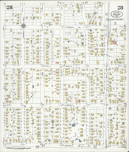 Sanborn Fire Insurance Map from Beloit, Rock County, Wisconsin (1926), Sheet #0028 - Historic Sanborn Fire Insurance Map Print, vintage old map wall art, antique decor, genealogy gift, Wisconsin Wisconsin map