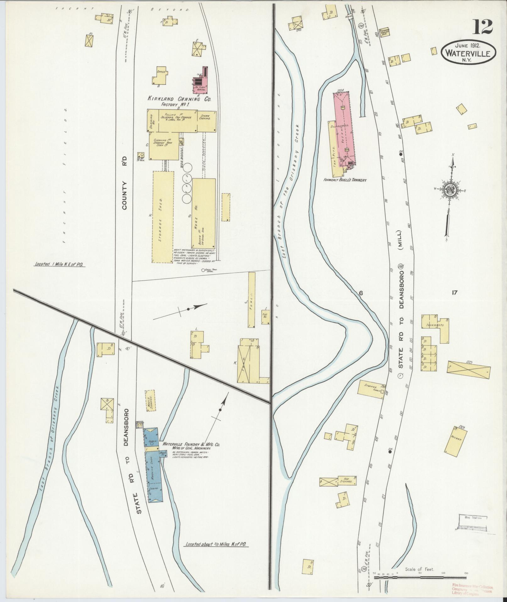 Sanborn Fire Insurance Map from Waterville, Oneida County, New York (1912), Sheet #0012 - Complete Map Set gallery image, historic Sanborn map, vintage wall art, New York New York