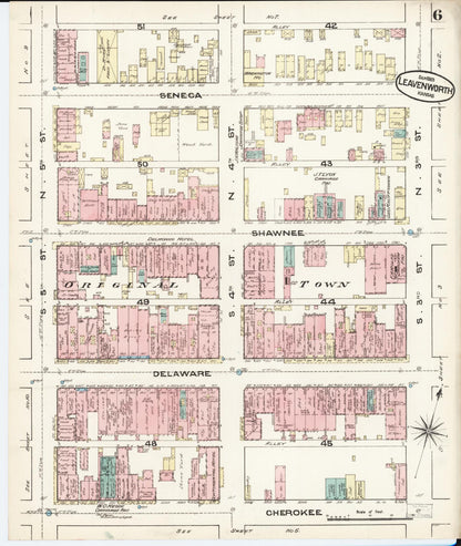 Sanborn Fire Insurance Map from Leavenworth, Leavenworth County, Kansas (1883), Sheet #0006 - Complete Map Set gallery image, historic Sanborn map, vintage wall art, Kansas Kansas