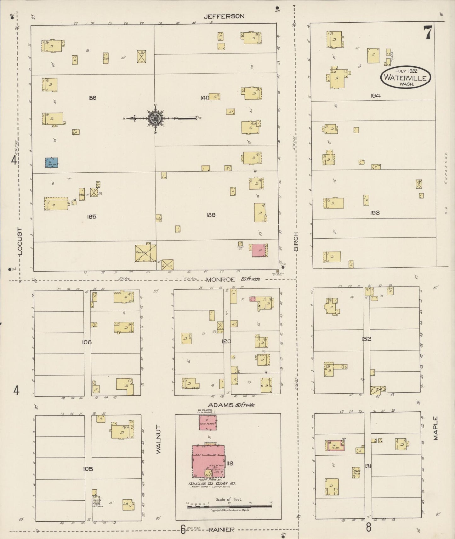 Sanborn Fire Insurance Map from Waterville, Douglas County, Washington (1922), Sheet #0007 - Complete Map Set gallery image, historic Sanborn map, vintage wall art, Washington Washington