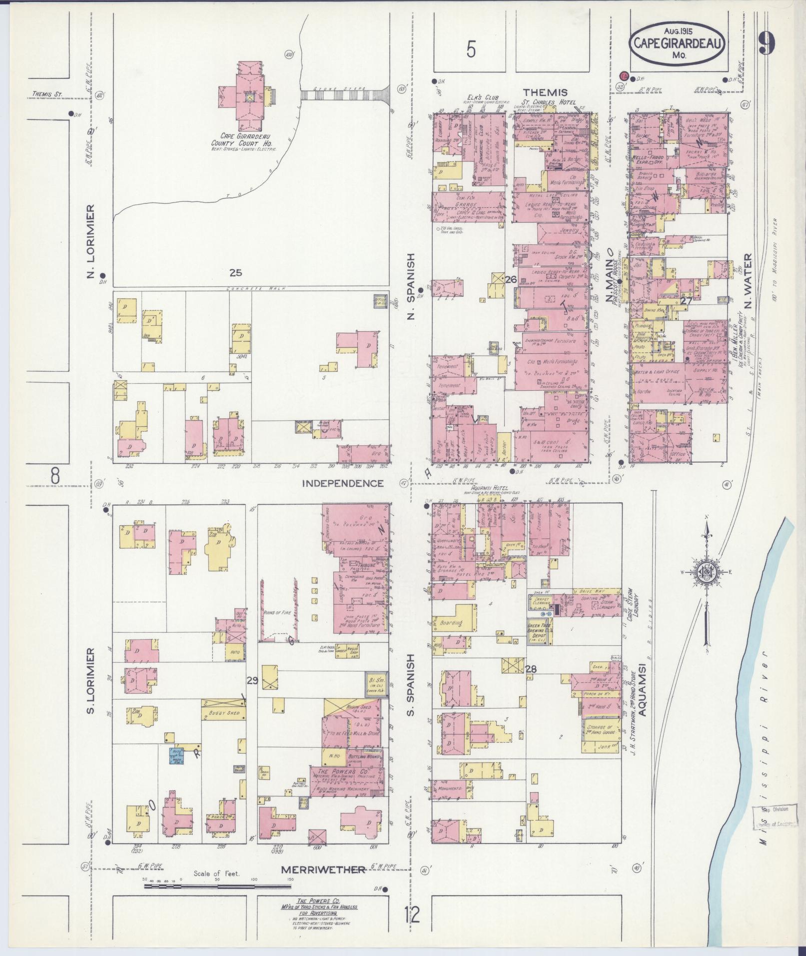Sanborn Fire Insurance Map from Cape Girardeau, Cape Girardeau County, Missouri (1915), Sheet #0009 - Complete Map Set gallery image, historic Sanborn map, vintage wall art, Missouri Missouri