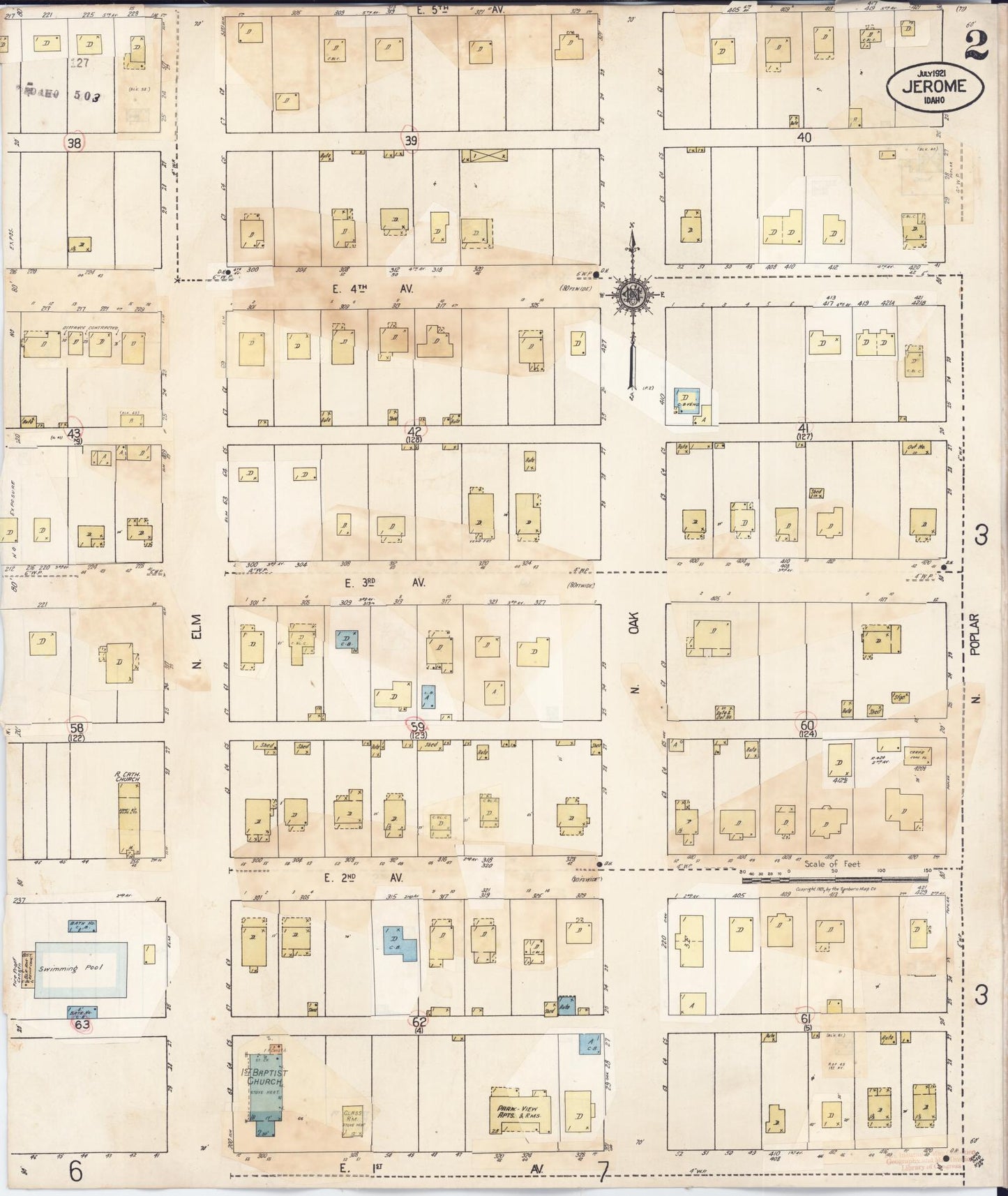 Sanborn Fire Insurance Map from Jerome, Jerome County, Idaho (1949), Sheet #0002 - Historic Sanborn Fire Insurance Map Print, vintage old map wall art, antique decor, genealogy gift, Idaho Idaho map