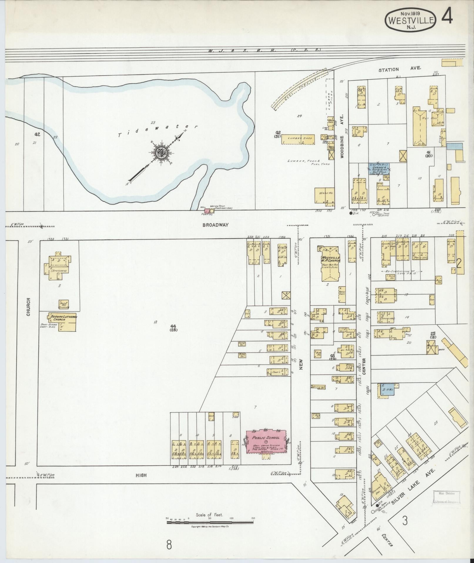 Sanborn Fire Insurance Map from Westville, Gloucester County, New Jersey (1919), Sheet #0004 - Complete Map Set gallery image, historic Sanborn map, vintage wall art, New Jersey New Jersey