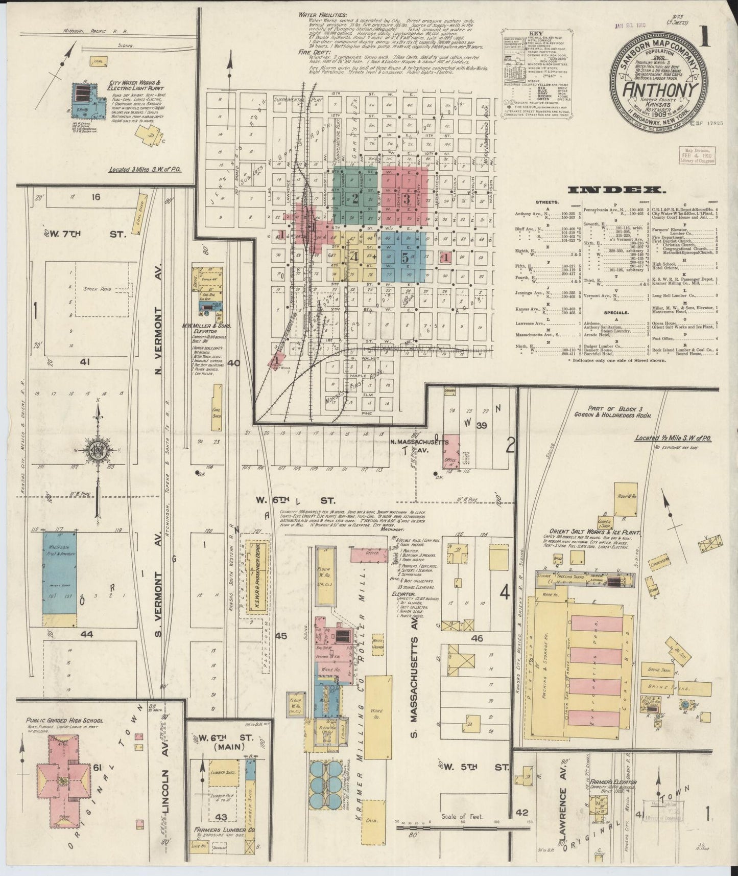 Sanborn Fire Insurance Map from Anthony, Harper County, Kansas (1909), Sheet #0001 - Complete Map Set gallery image, historic Sanborn map, vintage wall art, Kansas Kansas