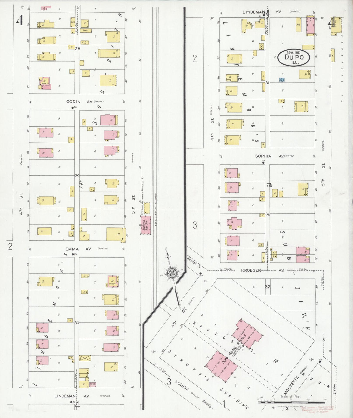Sanborn Fire Insurance Map from Dupo, Saint Clair County, Illinois (1928), Sheet #0004 - Historic Sanborn Fire Insurance Map Print, vintage old map wall art, antique decor, genealogy gift, Illinois Illinois map