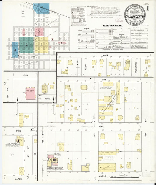 Sanborn Fire Insurance Map from Grundy Center, Grundy County, Iowa (1911), Sheet #0001 - Historic Sanborn Fire Insurance Map Print, vintage old map wall art