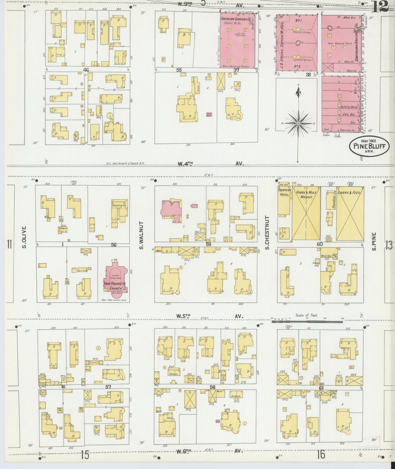 Sanborn Fire Insurance Map from Pine Bluff, Jefferson County, Arkansas (1901), Sheet #0012 - Complete Map Set gallery image, historic Sanborn map, vintage wall art, Arkansas Arkansas