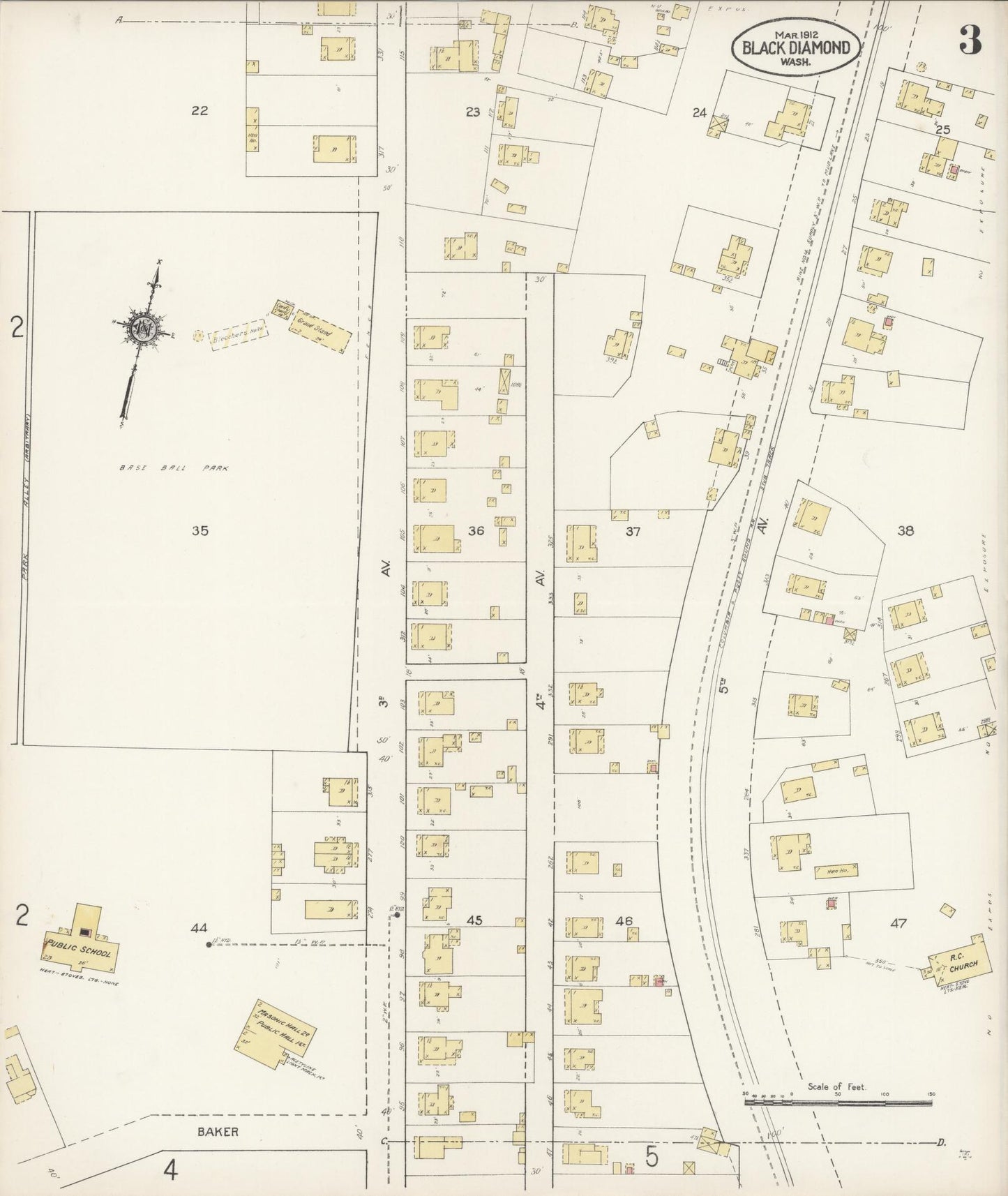 Sanborn Fire Insurance Map from Black Diamond, King County, Washington (1912), Sheet #0003 - Complete Map Set gallery image, historic Sanborn map, vintage wall art, Washington Washington