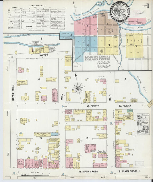 Sanborn Fire Insurance Map from Falmouth, Pendleton County, Kentucky (1891), Sheet #0001 - Complete Map Set gallery image, historic Sanborn map, vintage wall art, Kentucky Kentucky