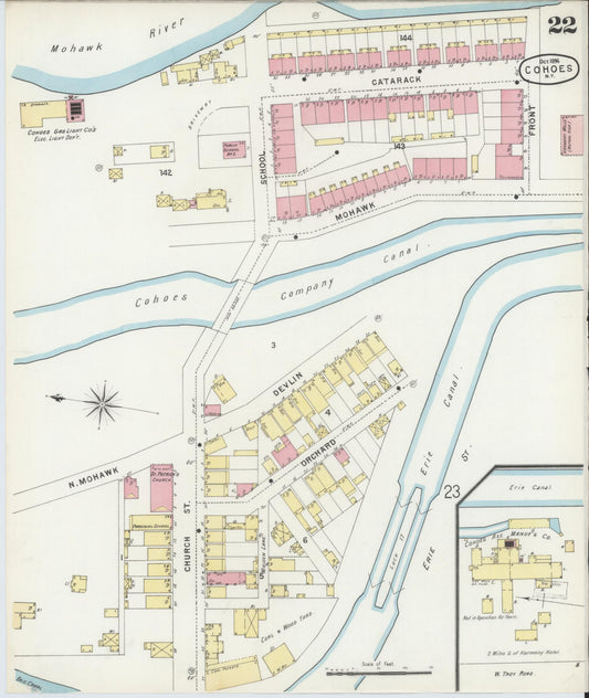 Sanborn Fire Insurance Map from Cohoes, Albany County, New York (1896), Sheet #0022 - Historic Sanborn Fire Insurance Map Print, vintage old map wall art, antique decor, genealogy gift, New York New York map