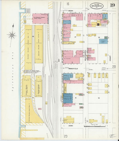 Sanborn Fire Insurance Map from Brunswick, Glynn County, Georgia (1908), Sheet #0019 - Complete Map Set gallery image, historic Sanborn map, vintage wall art, Georgia Georgia