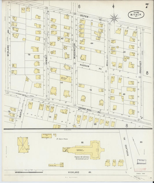 Sanborn Fire Insurance Map from Nyack, Rockland County, New York (1896), Sheet #0007 - Historic Sanborn Fire Insurance Map Print, vintage old map wall art, antique decor, genealogy gift, New York New York map