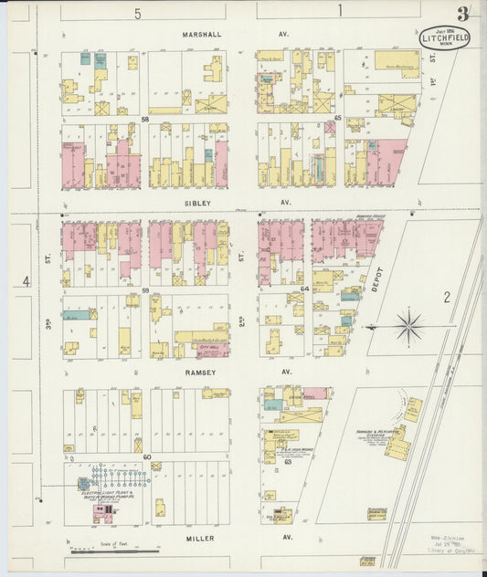 Sanborn Fire Insurance Map from Litchfield, Meeker County, Minnesota (1896), Sheet #0003 - Historic Sanborn Fire Insurance Map Print, vintage old map wall art, antique decor, genealogy gift, Minnesota Minnesota map