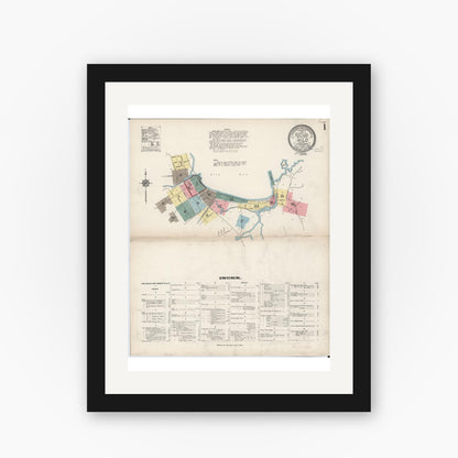 Old map wall art mockup — black gallery frame with white mat — Sanborn Fire Insurance Map from Hilo, Hawaii County, Hawaii (1914), Sheet #0001