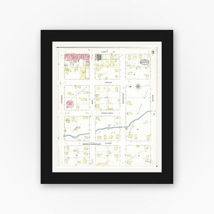 Old map wall art mockup — black gallery frame with white mat — Sanborn Fire Insurance Map from Bedford, Taylor County, Iowa (1909), Sheet #0003