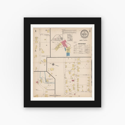 Old map wall art mockup — black gallery frame with white mat — Sanborn Fire Insurance Map from Tazewell, Tazewell County, Virginia (1923), Sheet #0001