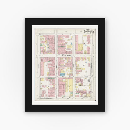 Old map wall art mockup — black gallery frame with white mat — Sanborn Fire Insurance Map from Lynchburg, Independent Cities, Virginia (1890), Sheet #0003