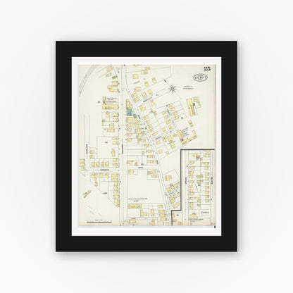 Old map wall art mockup — black gallery frame with white mat — Sanborn Fire Insurance Map from Everett, Middlesex County, Massachusetts (1897), Sheet #0025