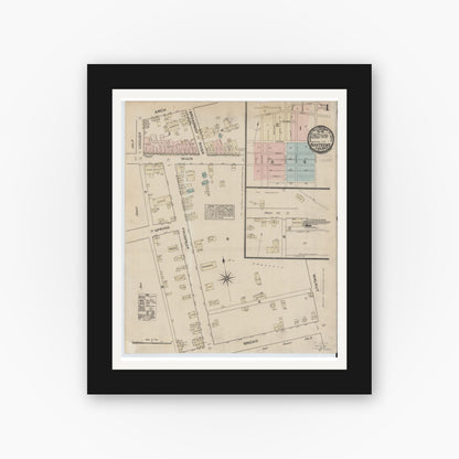 Old map wall art mockup — black gallery frame with white mat — Sanborn Fire Insurance Map from Nanticoke, Luzerne County, Pennsylvania (1884) - Complete Map Set