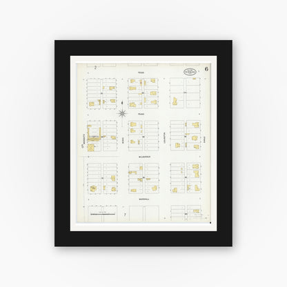 Old map wall art mockup — black gallery frame with white mat — Sanborn Fire Insurance Map from Vernon, Wilbarger County, Texas (1902), Sheet #0006