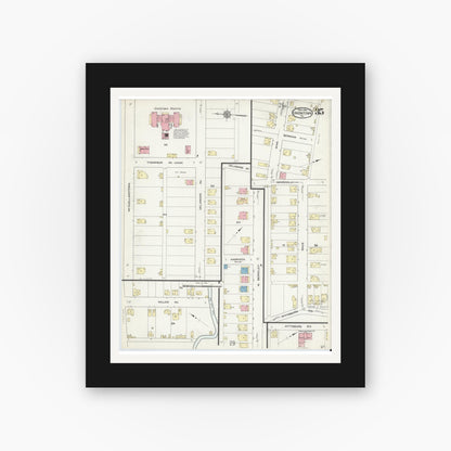 Old map wall art mockup — black gallery frame with white mat — Sanborn Fire Insurance Map from Uniontown, Fayette County, Pennsylvania (1914), Sheet #0035