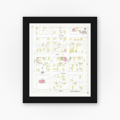 Old map wall art mockup — black gallery frame with white mat — Sanborn Fire Insurance Map from Waverly, Bremer County, Iowa (1905), Sheet #0002