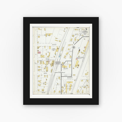Old map wall art mockup — black gallery frame with white mat — Sanborn Fire Insurance Map from Auburn, Sangamon County, Illinois (1900), Sheet #0002