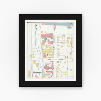 Old map wall art mockup — black gallery frame with white mat — Sanborn Fire Insurance Map from Jackson, Jackson County, Michigan (1899), Sheet #0004