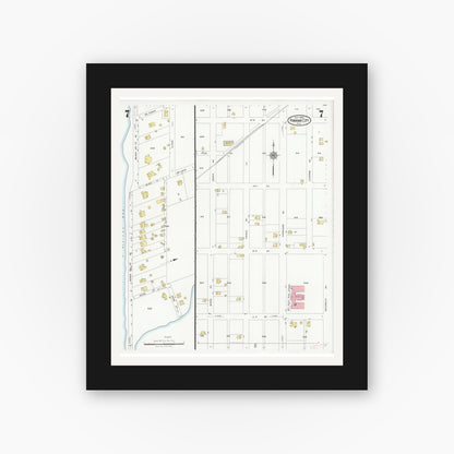 Old map wall art mockup — black gallery frame with white mat — Sanborn Fire Insurance Map from Panama City, Bay County, Florida (1927), Sheet #0007