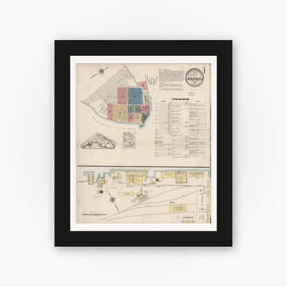 Old map wall art mockup — black gallery frame with white mat — Sanborn Fire Insurance Map from Apalachicola, Franklin County, Florida (1922), Sheet #0001