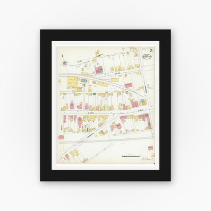 Old map wall art mockup — black gallery frame with white mat — Sanborn Fire Insurance Map from Mount Joy, Lancaster County, Pennsylvania (1902), Sheet #0003