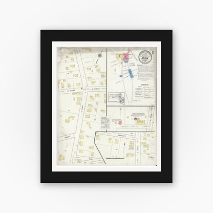 Old map wall art mockup — black gallery frame with white mat — Sanborn Fire Insurance Map from Avon, Norfolk County, Massachusetts (1916) - Complete Map Set