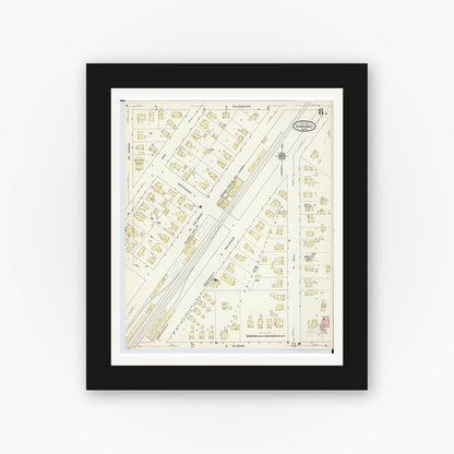 Old map wall art mockup — black gallery frame with white mat — Sanborn Fire Insurance Map from Dowagiac, Cass County, Michigan (1913), Sheet #0008