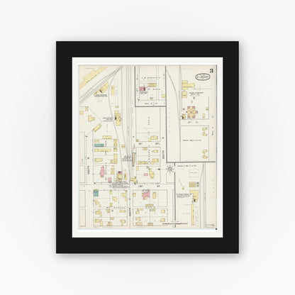 Old map wall art mockup — black gallery frame with white mat — Sanborn Fire Insurance Map from Elwood, Madison County, Indiana (1892), Sheet #0003