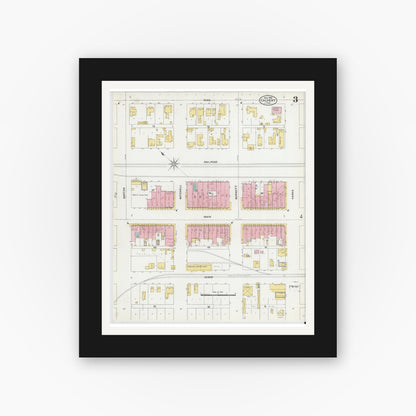 Old map wall art mockup — black gallery frame with white mat — Sanborn Fire Insurance Map from Calvert, Robertson County, Texas (1906), Sheet #0003