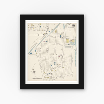 Old map wall art mockup — black gallery frame with white mat — Sanborn Fire Insurance Map from Miami Beach, Dade County, Florida (1921), Sheet #0012