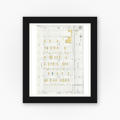 Old map wall art mockup — black gallery frame with white mat — Sanborn Fire Insurance Map from Chicago, Cook County, Illinois (1920), Sheet #0042