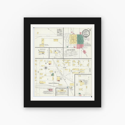 Old map wall art mockup — black gallery frame with white mat — Sanborn Fire Insurance Map from Arcanum, Darke County, Ohio (1901) - Complete Map Set