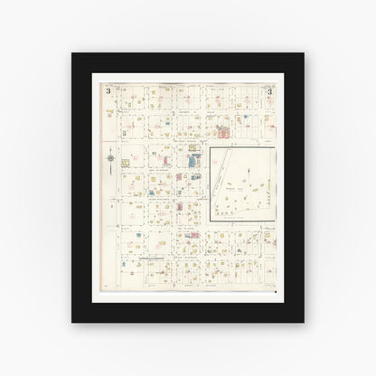 Old map wall art mockup — black gallery frame with white mat — Sanborn Fire Insurance Map from Junction, Kimble County, Texas (1942), Sheet #0003