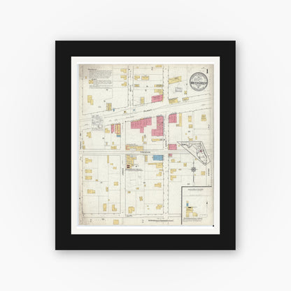 Old map wall art mockup — black gallery frame with white mat — Sanborn Fire Insurance Map from Winter Garden, Orange County, Florida (1917), Sheet #0001