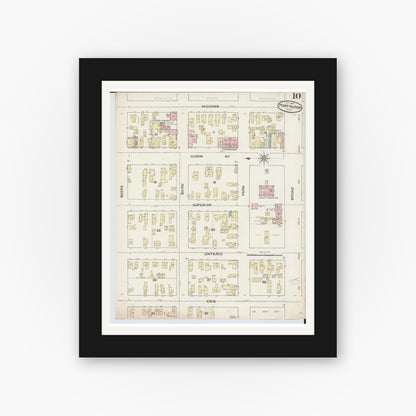 Old map wall art mockup — black gallery frame with white mat — Sanborn Fire Insurance Map from Port Huron, Saint Clair County, Michigan (1887), Sheet #0010